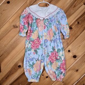 Vintage Polly‎ Flinders Girls Floral Bib Bubble Romper Prairie Cottage 18 Months